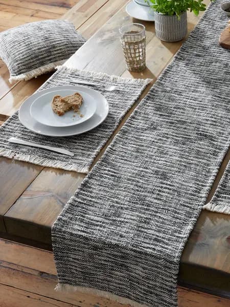 Pineapple Elephant 'Textured Frayed Edge' Table Runner Black