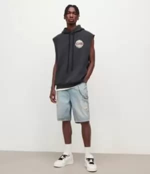 AllSaints Mens Alva Damaged Denim Shorts, Blue, Size: 30