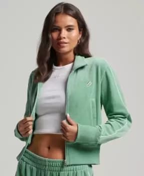Superdry Womens Code S Logo Velour Track Top Green / Granite Green - Size: 6