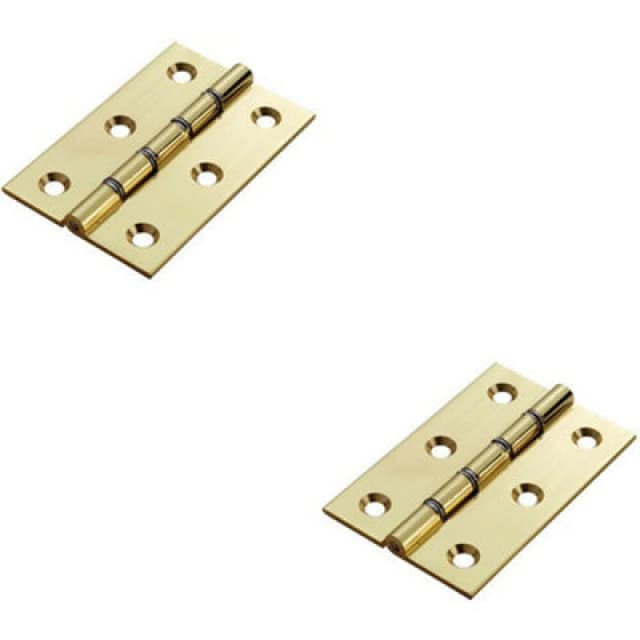 Loops 2x PAIR 76 x 50 x 2.5mm Double Steel Washered Butt Hinge Polished Brass Door Metallics