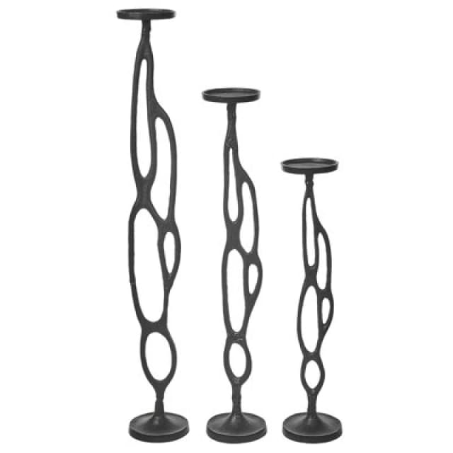 Beliani Set Of 3 Candle Holders Buni Metal 54/68/84cm Black