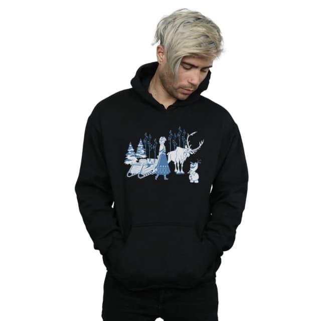 Disney Men Frozen Anna Sven And Olaf Hoodie in Black Size: Small Black S Male 5059308789242
