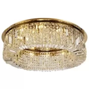 Luminosa Lighting - 80cm Round Flush Chandelier, 12 Light E14, Gold, Crystal