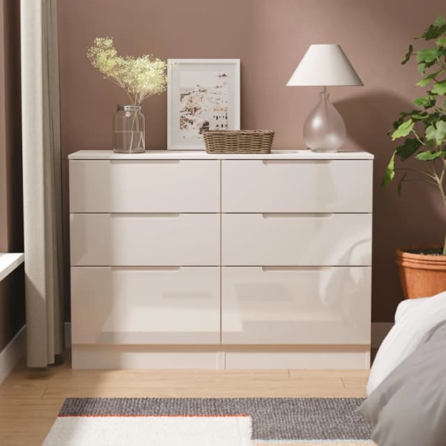 Ready Assembled 2 U Lucca 6 Drawer Wide Chest (Ready Assembled) in Taupe Unisex