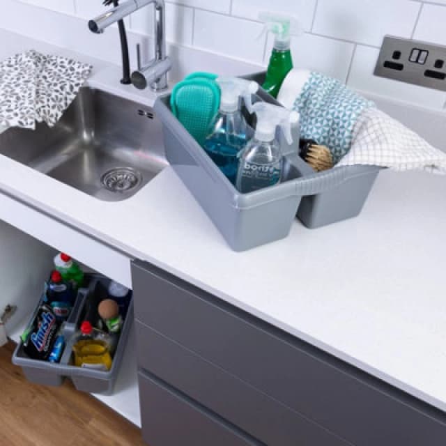 Wham 2 X Kitchen Tidy Organiser Cleaning Caddy Tote Tray Large Strong Cleaners Carry Tray Basket