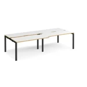 Bench Desk 4 Person Rectangular Desks 2800mm With Sliding Tops White/Oak Tops With Black Frames 1200mm Depth Adapt