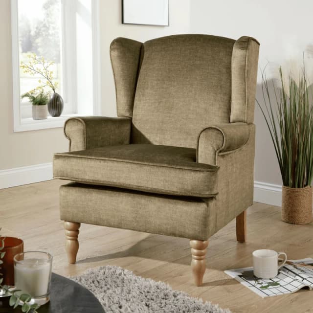 Home Source Helena Fabric Green Olive Wingback Occasional Armchair