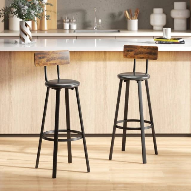 HOMCOM Barstools Set of 2 with Padded Seat Backrest Rustic Brown Black, Brown 83A-358V00DR