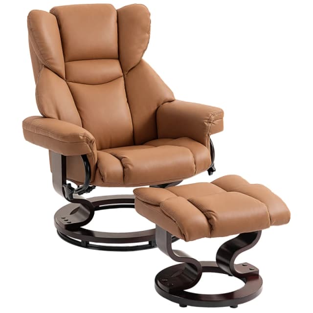 HOMCOM HOMCOM PU Leather Manual Reclining Armchair Footstool Padded Seat Brown Brown Armchair Unisex 5063603055308