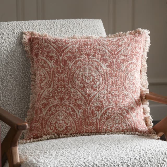Paoletti Durelle Paisley Fringed Polyester Filled Cushion Pale Pink