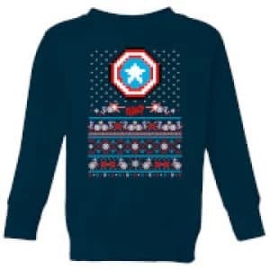 Marvel Avengers Captain America Pixel Art Kids Christmas Sweatshirt - Navy - 11-12 Years