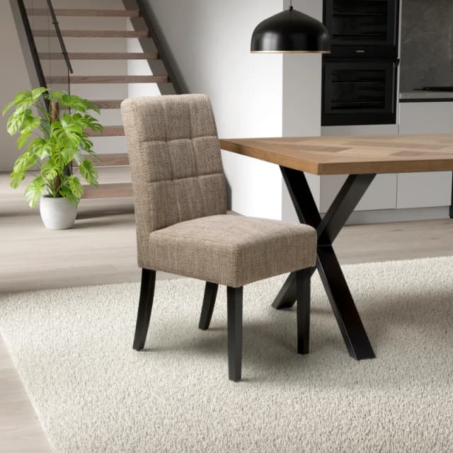 2 x Moseley Stitched Waffle Tweed Oatmeal Dining Chairs With Black Legs, Cream 007-03-11-01-01