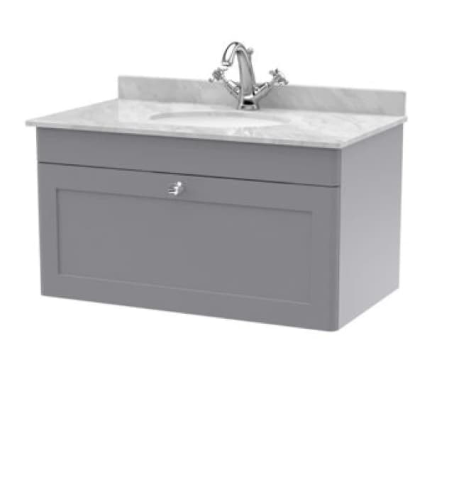 nuie 800mm Wall Hung 1 Drawer Vanity & Marble Top 1TH - Satin Grey CLC296GR1