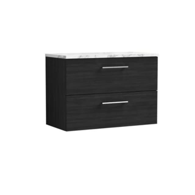 Nuie Arno Wall Hung 2-Drawer Vanity Unit With Laminate Worktop In Black Woodgrain