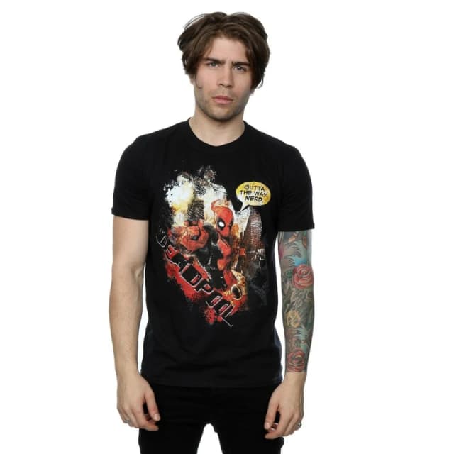 Marvel Marvel Men Deadpool Outta The Way T-Shirt in Black Size: 3X-Large Black XXXL Male 5057245257633