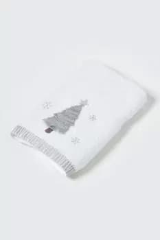 Silver Christmas Tree Embroidered 100% Cotton Hand Towel