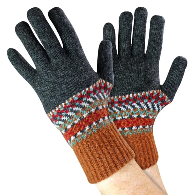 Sock Snob Sock Snob Men Wool Gloves Winter Cute Fairisle Gloves for Cold Weather in Burnt Orange Burnt Orange One Size Male 5056632628667