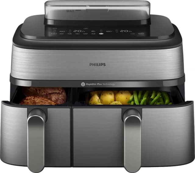 Philips 5000 Series Dual Basket NA555/09 Air Fryer - Black / Stainless Steel