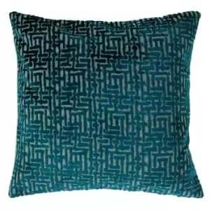 Delphi Velvet Jacquard Cushion Teal, Teal / 45 x 45cm / Feather Filled
