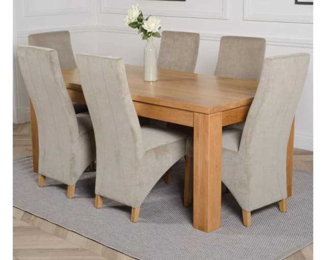 Thats Furniture Dakot 182 x 92cm Oak Large Dining Table & 6 Lola Fabric Chairs in Grey Size: 182 x 92cm Grey Unisex 182 x 92 cm