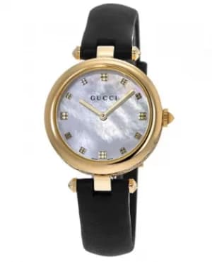 Gucci Diamantissima Diamond Mother of Pearl Dial Leather Strap Womens Watch YA141404 YA141404