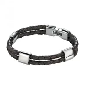 Mens Fred Bennett Stainless Steel Brown Leather Bracelet