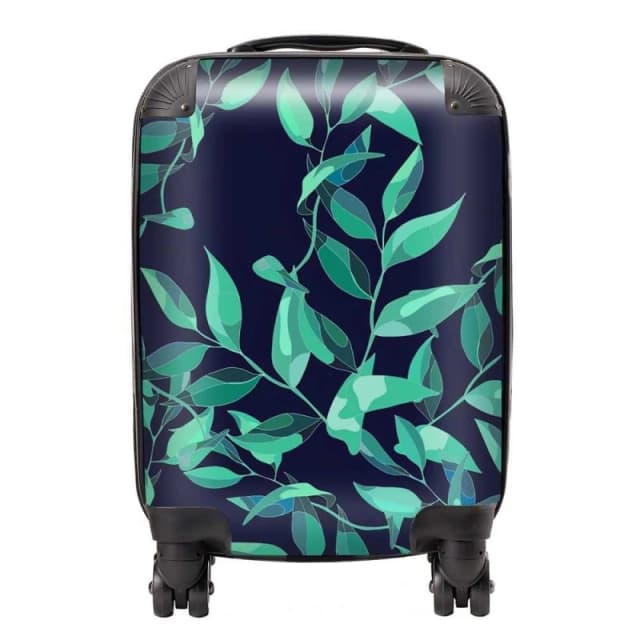 Warren Reed - Designer Delicate Green Foliage Suitcase in Blue Size: Large Blue Unisex Large