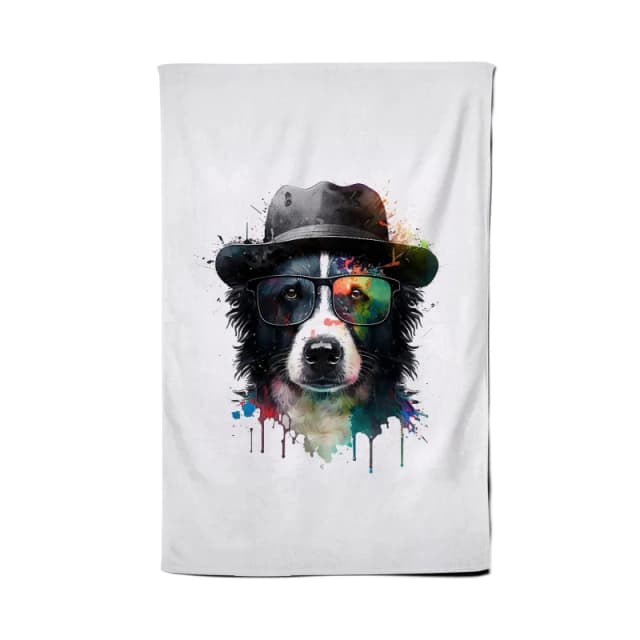 Warren Reed - Designer Border Collie Dog Splashart Tea Towel Multicolor Unisex