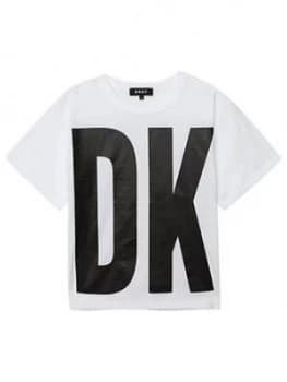 DKNY Girls Short Sleeve Logo Boxy T-Shirt, White, Size Age: 14 Years, Women