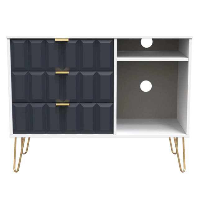 Cube Ready Assembled Matt Indigo & White Media Unit With 2 Shelves & 3 Drawers, (H)97Cm X (W)74Cm X (D)39.5Cm