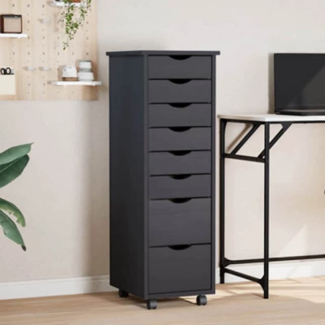 Vidaxl Rolling Cabinet With Drawers Moss Grey Solid Wood Pine