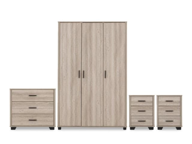 Seconique Oliver 3 Door Wardrobe Bedroom Set Light Oak