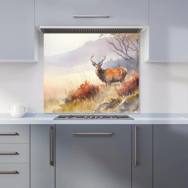 Warren Reed - Designer Stag Deer Water Colour Kitchen Splashback in Brown Size: 600mm x 750mm Brown Unisex 600mm x 750mm