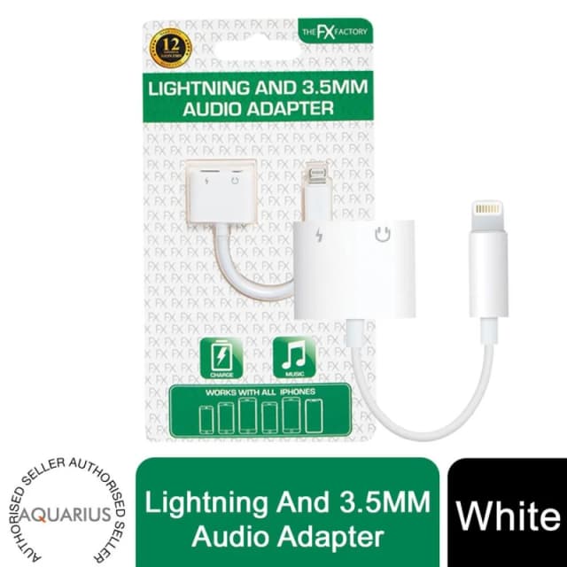Aquarius The FX Factory Lightning & 3.5mm Audio Adapter, White