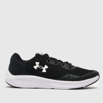 Under Armour Black & White Charged Pursuit 3 Youth Trainers