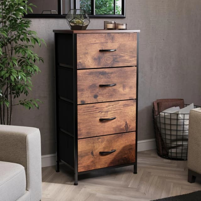 Lassic Chorley 4 Drawer Fabric Storage Chest UKFR Rustic Brown unisex 4 Drawer