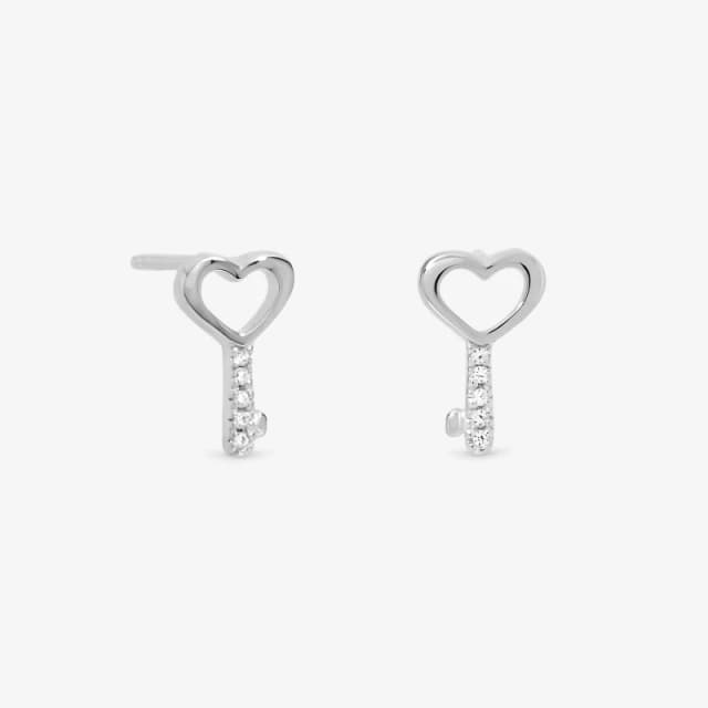 Simply Silver Sterling Silver 925 Polished Heart Key Studs Silver female One Size