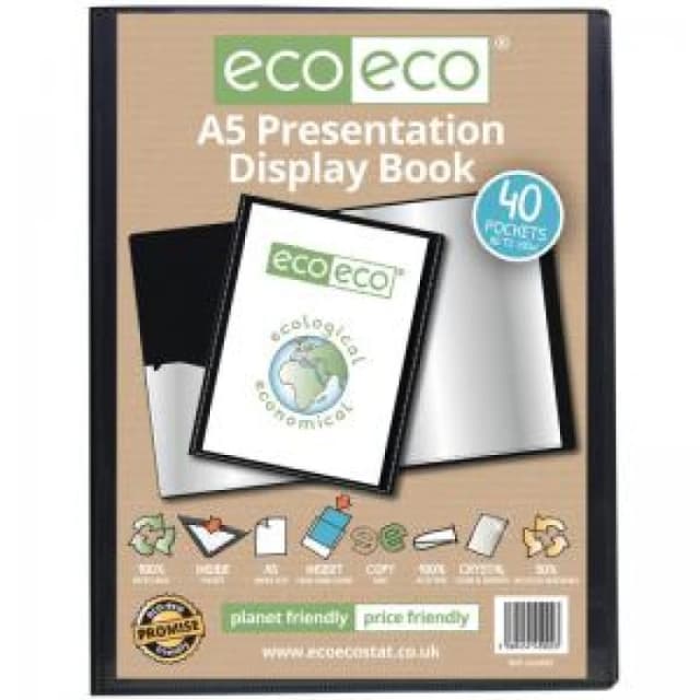 Eco Eco 50% Recycled Presentation Display Book 40 Pockets A5 Black eco002-S