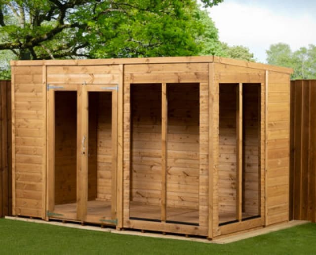 Empire Sheds Empire Pent Summerhouse 10X6 Dipped Treated Tongue And Groove Wooden Garden Shed Double Door (10' X 6' / 10ft X 6ft) (10X6)