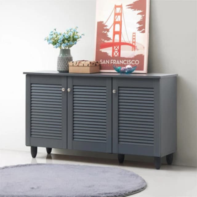 Timber Art Design Modern Shoe Storage Cabinet 3 Doors Footwear Stand Rack Unit Cupboard Dark Grey