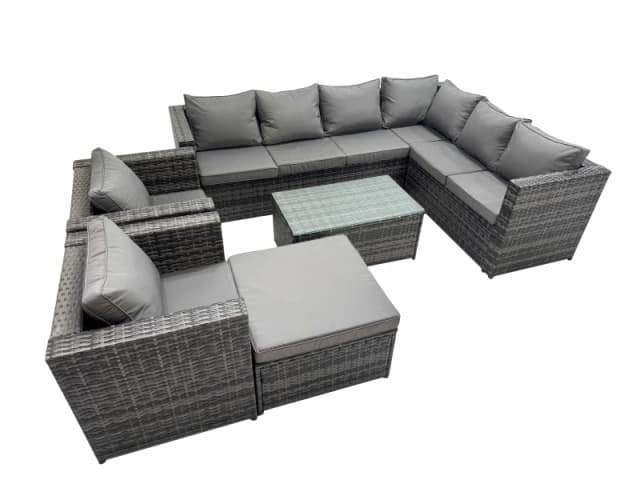Fimous Rattan Garden Furniture Set with 2 Chairs Big Stool Dark Grey Mixed Dark Grey Unisex