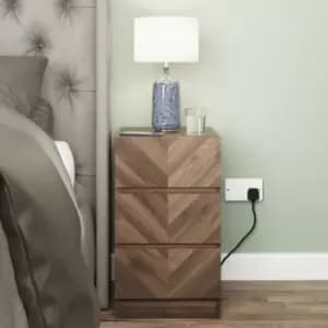 Bedside Nightstand Pair of 2 Tables 3 Drawers Storage Walnut Wood Grain Finish