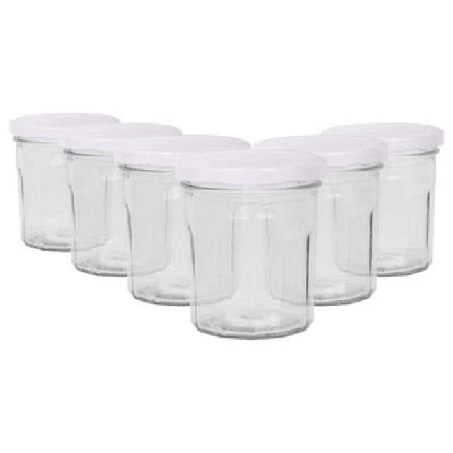 Argon Tableware Glass Jam Jars With White Lids - 250ml - Pack Of 6