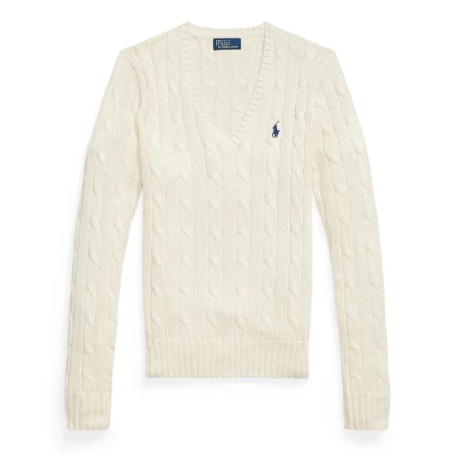 Polo Ralph Lauren Womens Cable-Knit V-neck Jumper Cream female 12 (M)