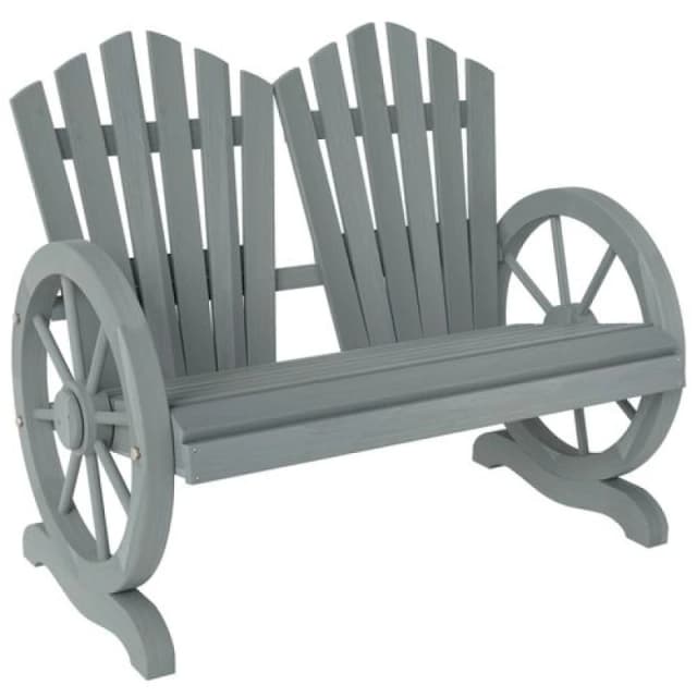 Outsunny 2 Seater Garden Bench w/ Wheel-Shaped Armrests Grey Grey