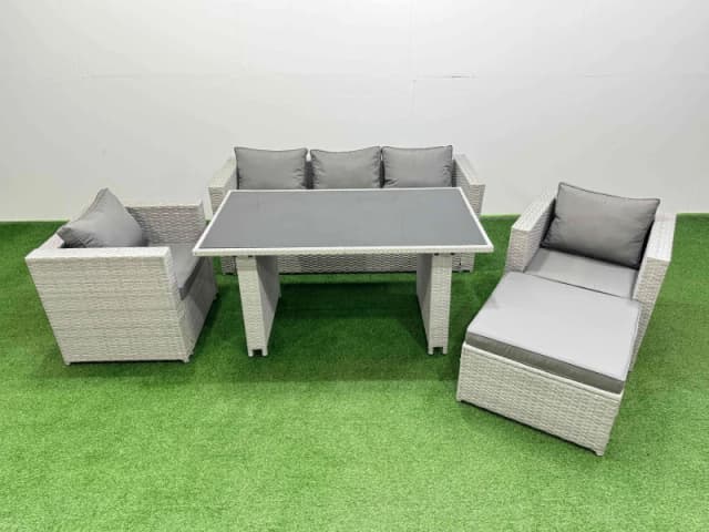 Fimous Patio Garden Furniture Sets with Dining Table Big Stool in Light Grey Light Grey Unisex