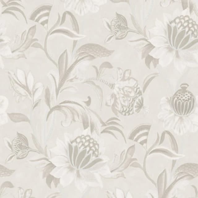 Holden Decor Holden Cecelia Floral Jacobean Style Metallic Vinyl Textured Dove Grey Wallpaper