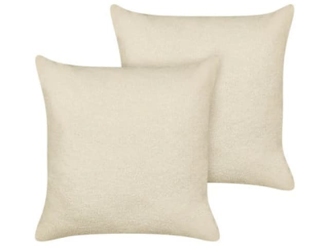 Beliani Set Of 2 Decorative Cushions Leuzea Boucle 60 X 60 Cm Beige Solid