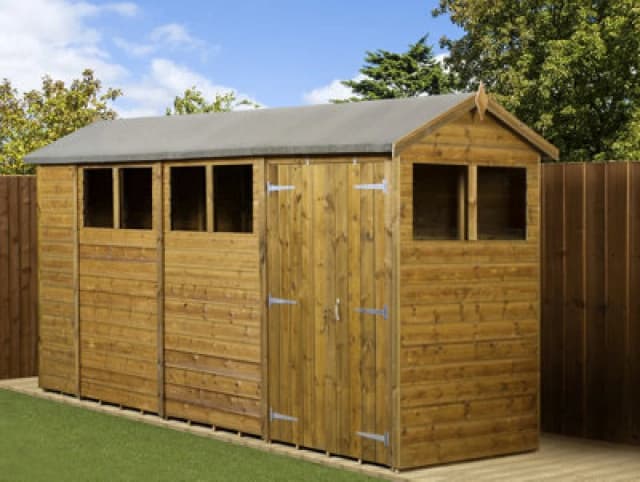 Empire Sheds Empire Modular Apex 4X18 Dipped Treated Tongue And Groove Wooden Garden Shed Double Door & Windows (4' X 18' / 4ft X 18ft) (4X18)