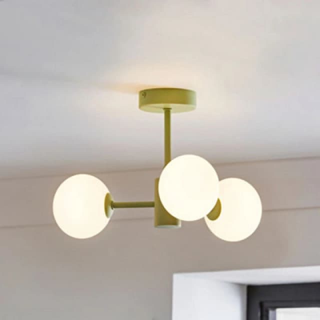 ValueLights Marlow Opaque Glass Globe 3 Arm Ceiling Light Green